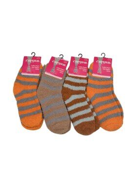 Carnival Womens Fuzzy Slipper Socks Orange Striped Soft Cozy One Size New